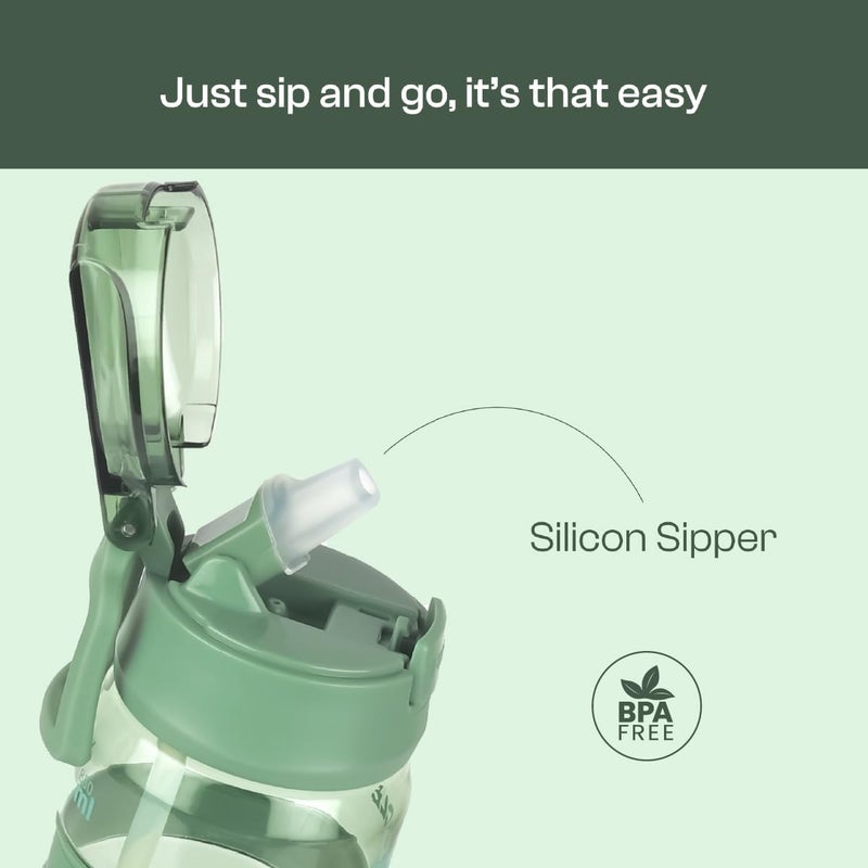 Pinnacle Quench Hydration Bottle (850ML, Green) - Motivational Water Bottle with Sipper, One-Handed Operation, Hydration Tracker & Flip Top Lid - Image 2